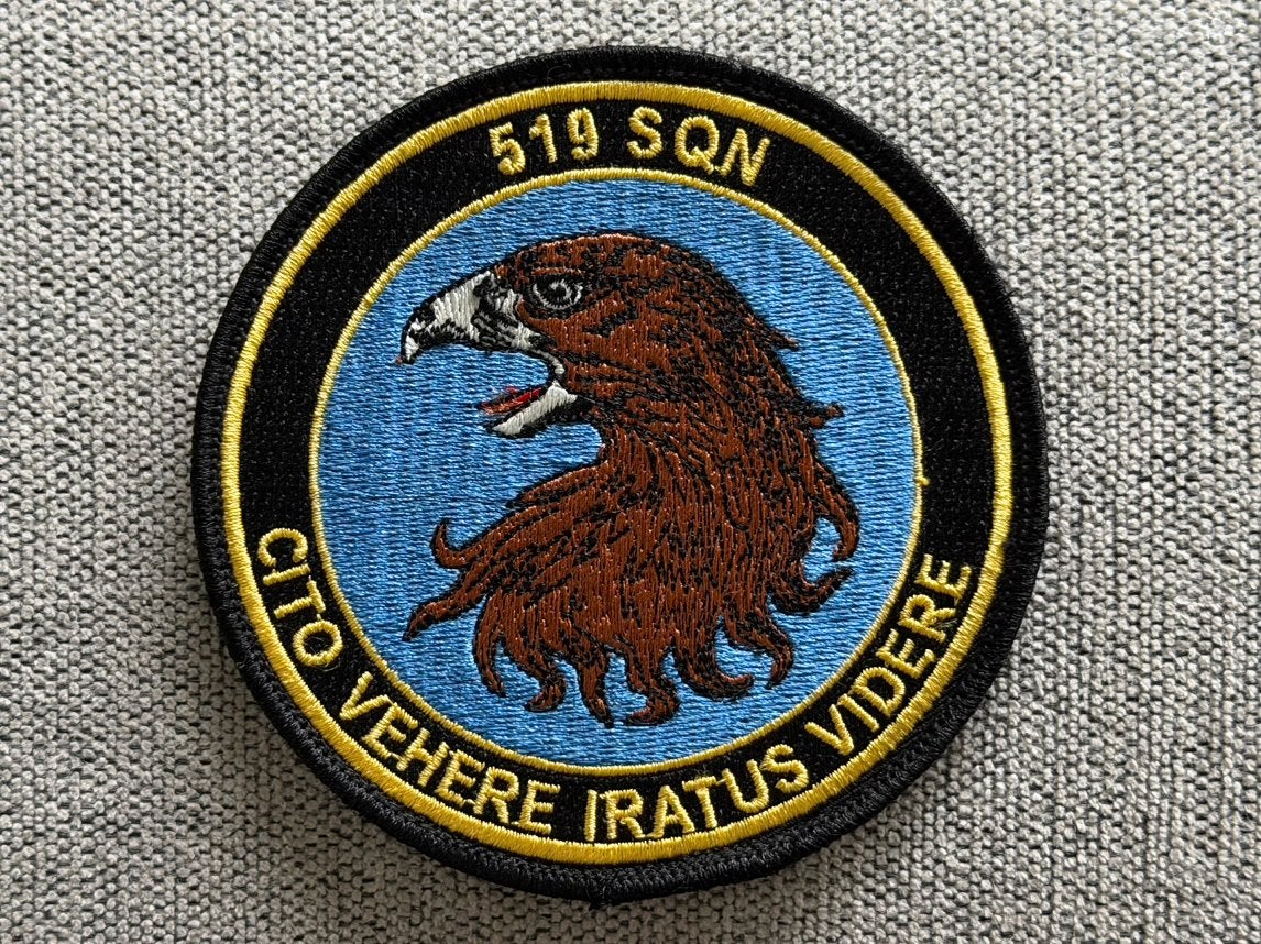 Patch RNLAF 519 SQN (misdruk), Ophalen of Verzenden, Luchtmacht, Nederland, Embleem of Badge