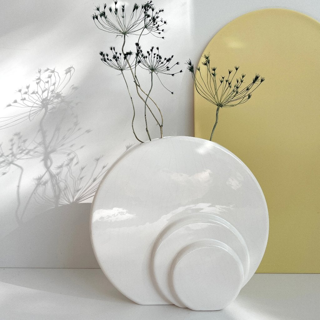 2 vintage design ronde VAZEN zwart wit porselein PostModern, Ophalen of Verzenden, Huis en Inrichting