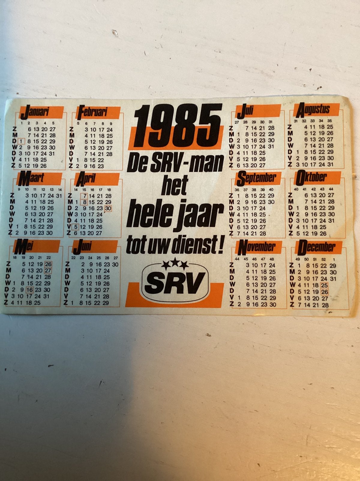 Sticker/jaarkalender 1985 SRV man, Verzenden, Zo goed als nieuw, Winkel of Supermarkt