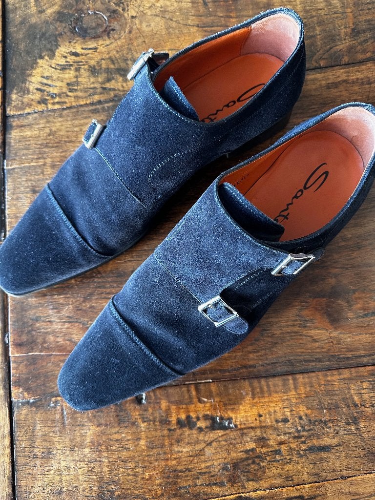 Santoni suède gespschoenen - Zeer goed!, Blauw, Ophalen of Verzenden, Santoni, Gespschoenen