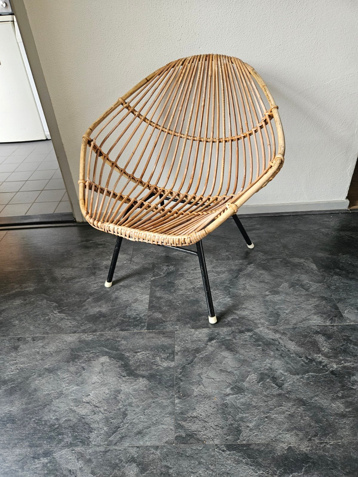 Vintage Rotan Kuipstoel Rohé Noordwolde, Huis en Inrichting, Ophalen, Gebruikt, Bruin, Eén