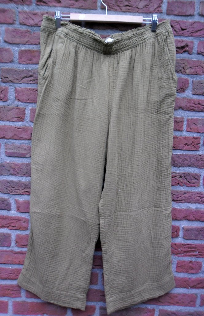 H&M nieuwe olijfgroene zomer broek met elastiek maat XL, H&M, Maat 46/48 (XL) of groter, Nieuw, Ophalen of Verzenden