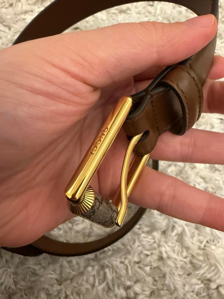Originele Gucci Riem - Bruin Leer - 110 cm, Echt leder, 90 tot 100 cm, Tailleriem, Ophalen of Verzenden