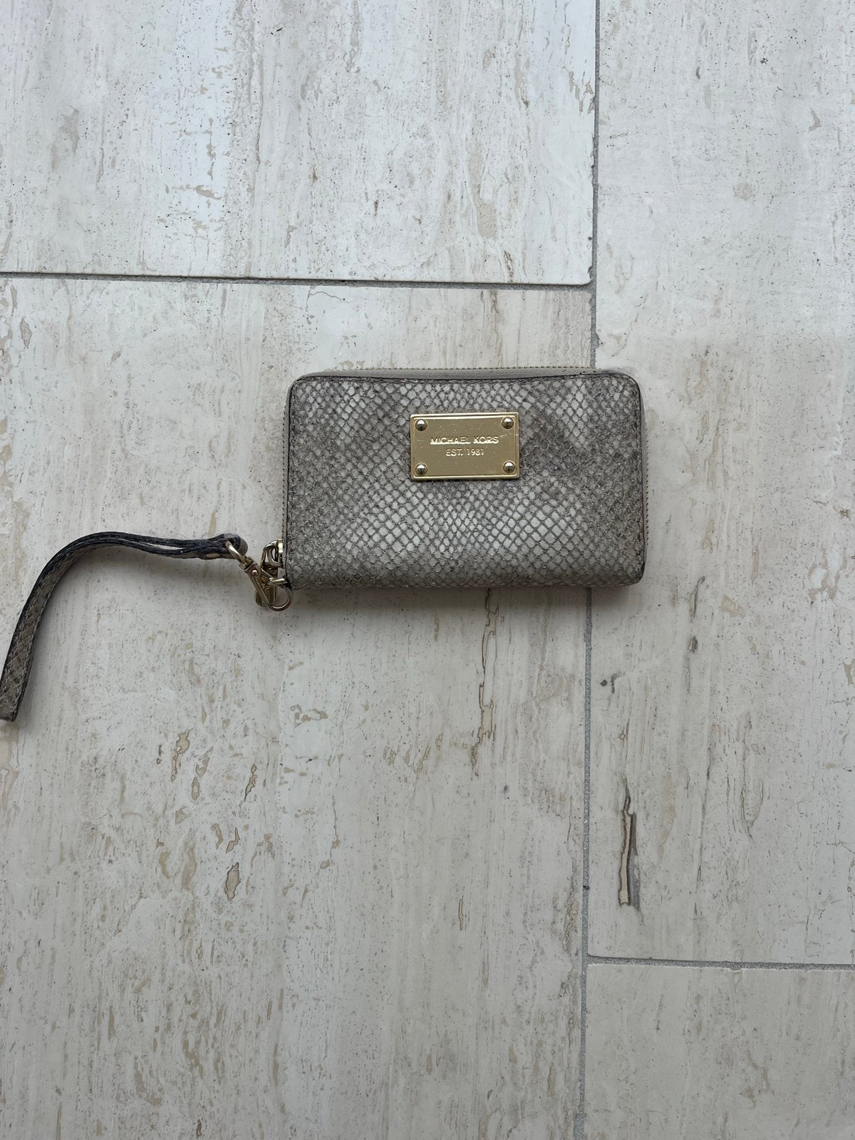 Michael Kors Portemonnee - Slangenprint, Sieraden, Tassen en Uiterlijk, Ophalen of Verzenden, Gebruikt, Grijs, Overige merken