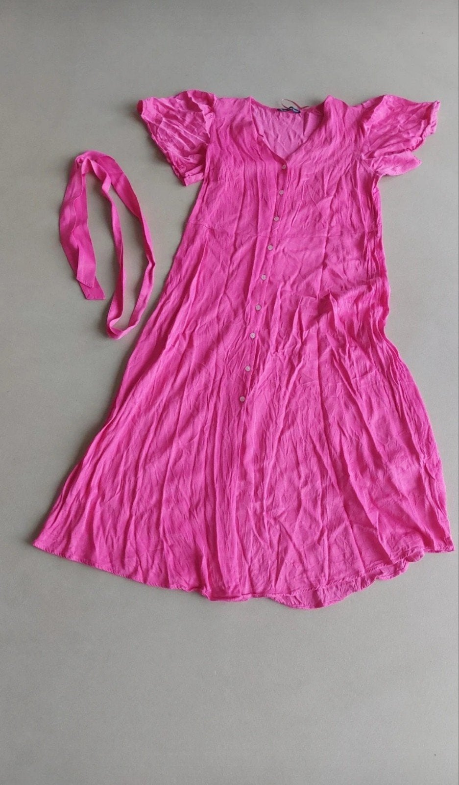 Roze Threadbare jurk met knoopjes en strik, Ophalen, Maat 42/44 (L), Zo goed als nieuw, Knielengte