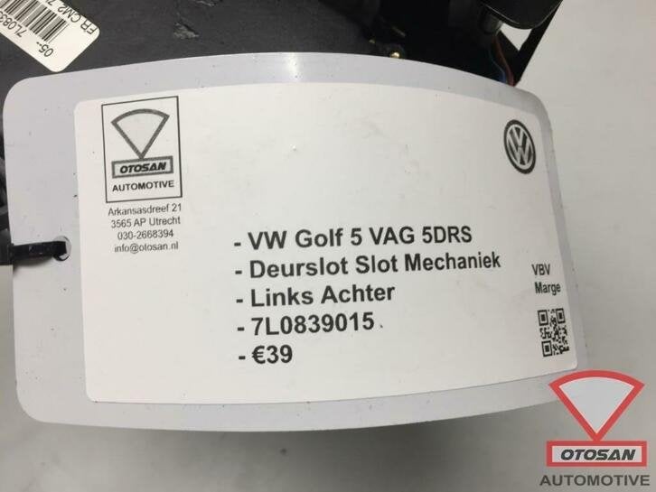 vw golf v 5 deurslot slotmechaniek links achter 7l0839015, Gebruikt, Volkswagen, Volkswagen AG, Achter