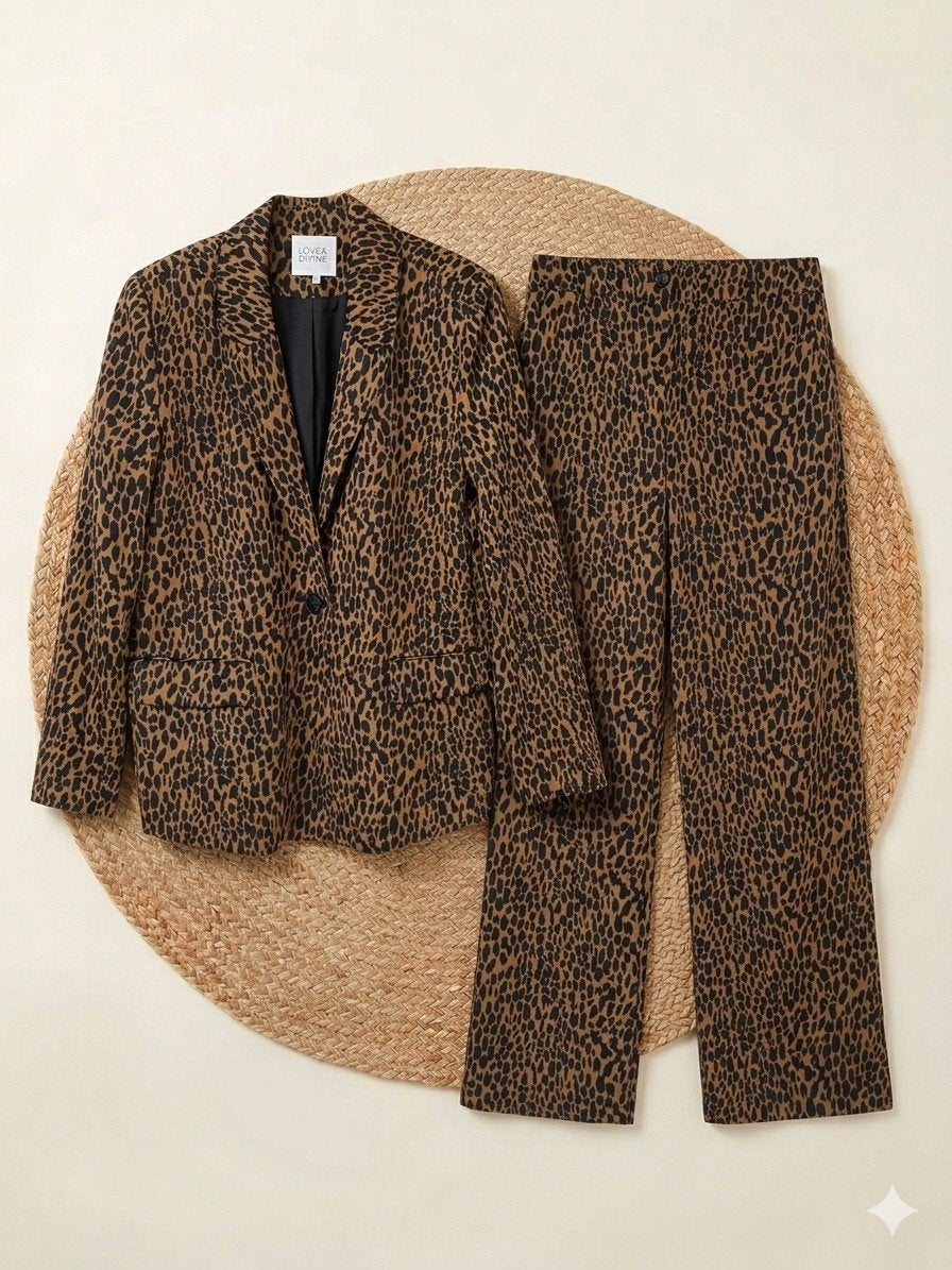 Nieuw Love & Divine Leopard Pak - Blazer & Broek Maat S, Love & Divine, Bruin, Nieuw, Ophalen of Verzenden