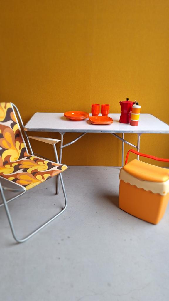 Complete Retro vintage Camping Set: Klaptafel, Stoel, Caravans en Kamperen, Gebruikt, Onbekend, Diverse (Mepal, Graloc), Ophalen of Verzenden