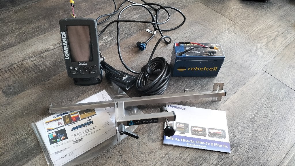 Lowrance Elite 4X met Rebelcell accu en transducerstang, Ophalen of Verzenden, Gebruikt, Overige typen