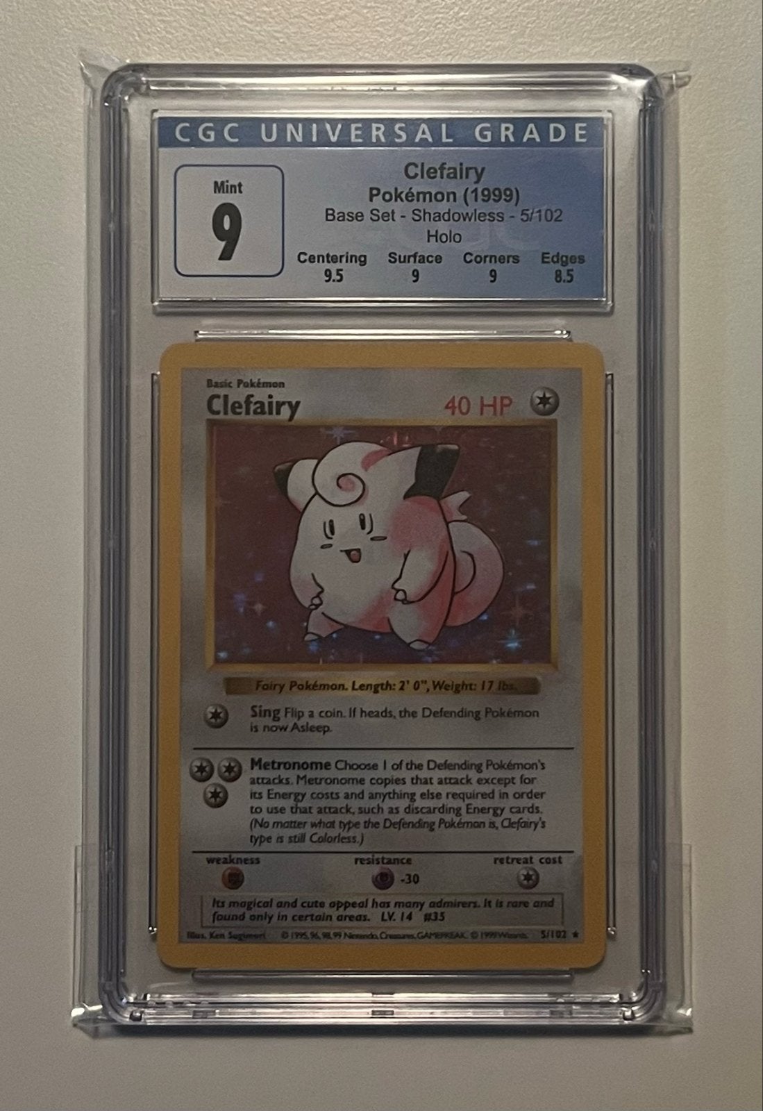 Clefairy 5/102 - Shadowless - Base Set - CGC 9, Ophalen of Verzenden, Zo goed als nieuw, Losse kaart, Foil