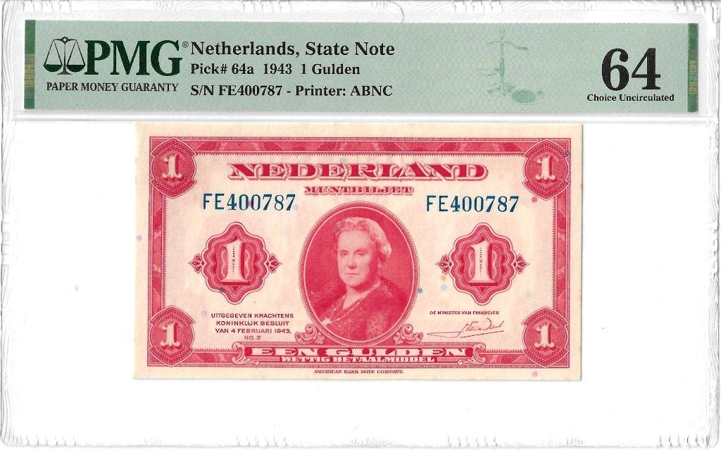 1 Gulden 1943 Nederland Muntbiljet (Pick 64a) PMG 64, Ophalen, 1 gulden, Los biljet