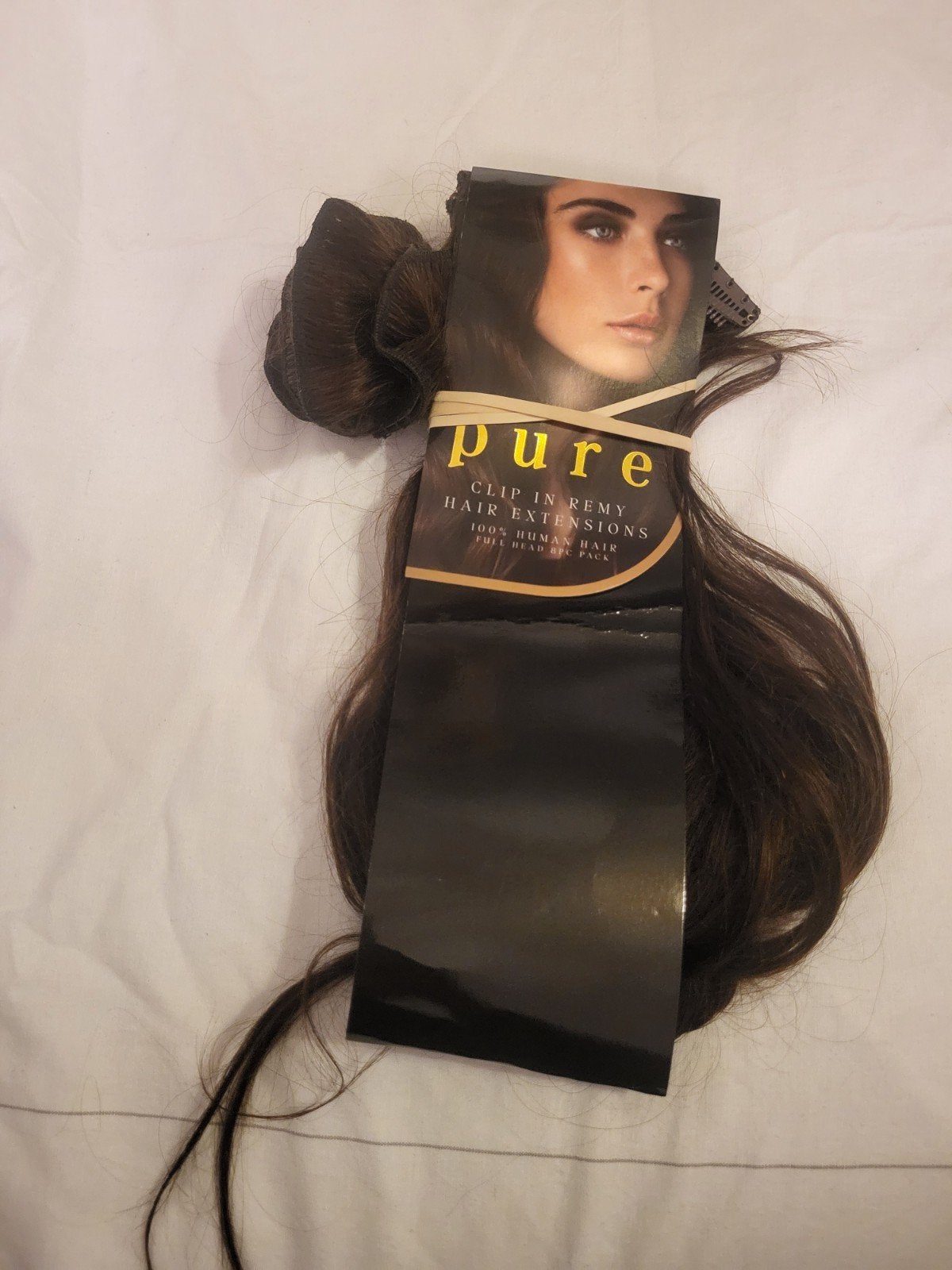 Pure Clip-in 2 sets Remy Haar Extensions - Donkerbruin, Ophalen, Zo goed als nieuw, Pruik of Haarverlenging