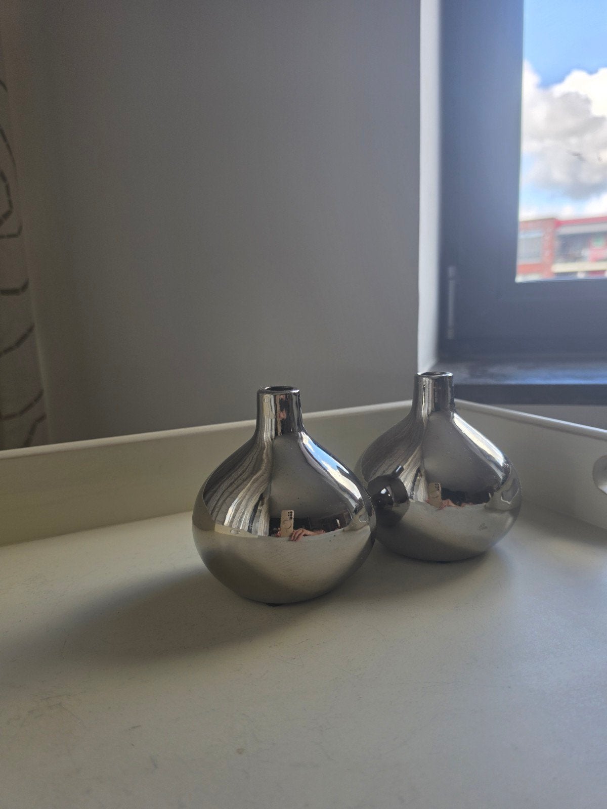 Kleine chromen decoratieve vaasjes, Ophalen, Zo goed als nieuw, Zilver, Metaal