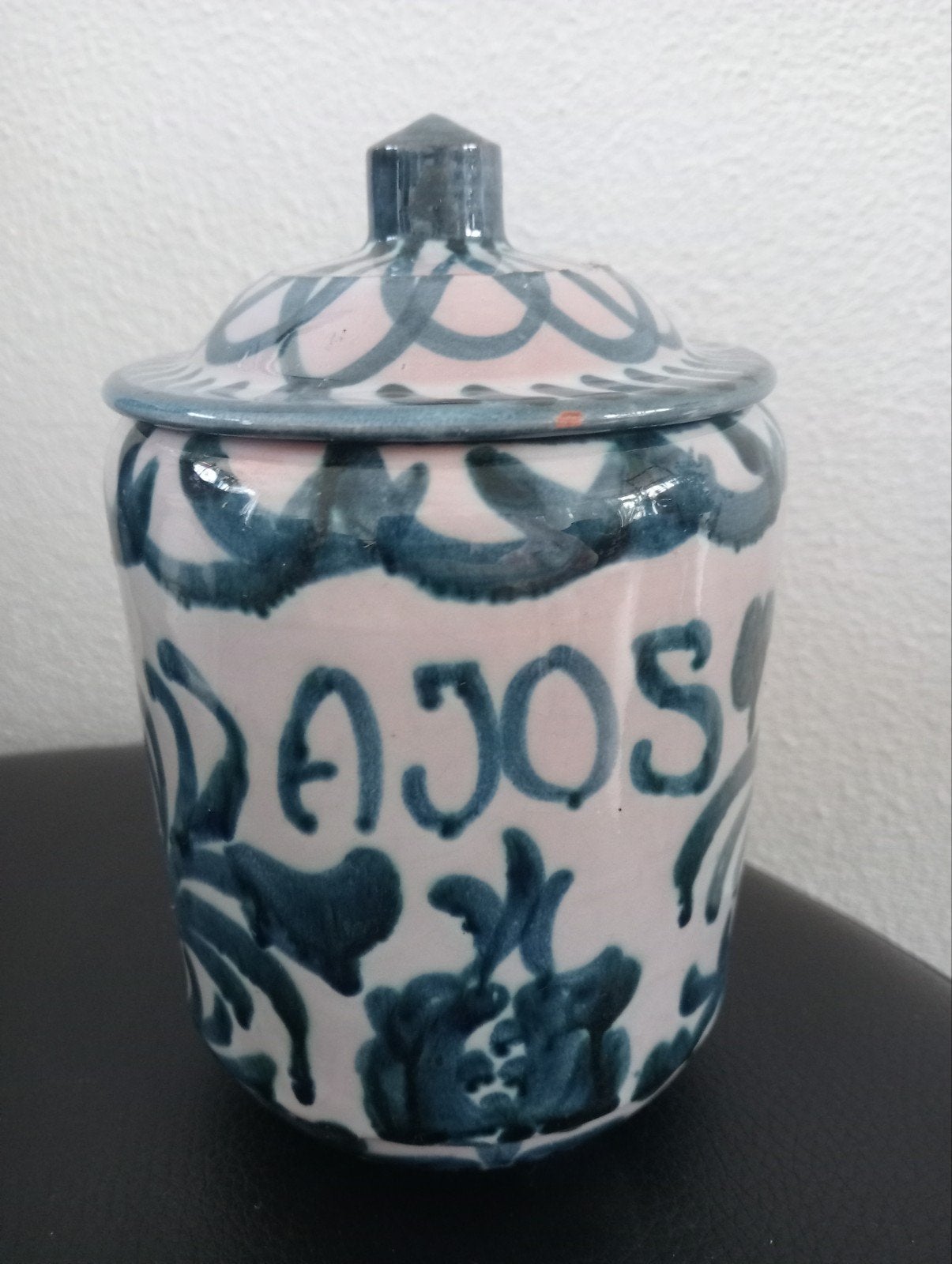 Knoflookpot blauw handgemaakt uit Granada, Ophalen of Verzenden, Overige materialen, Pot, Bus of Blik