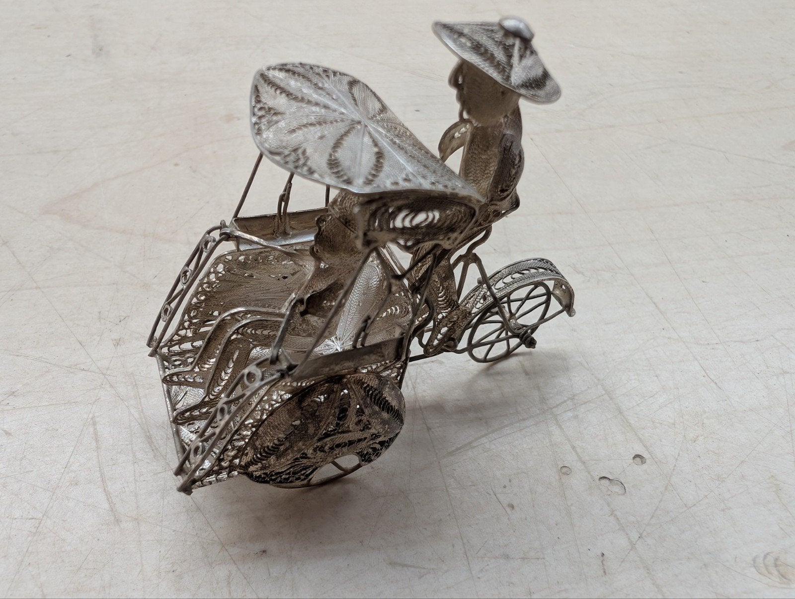 Zilveren riksja miniatuur - 925 zilver filigraan, Antiek en Kunst, Ophalen of Verzenden, Zilver