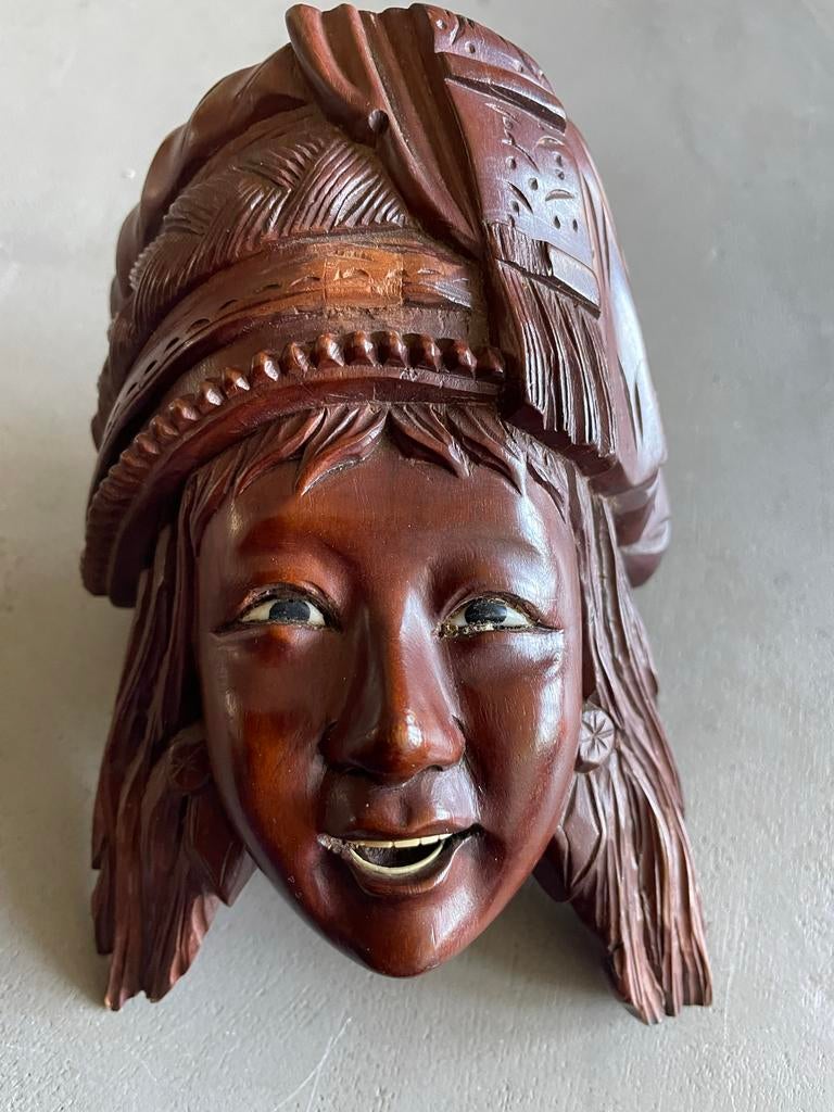 Balinees houten sier masker waarschijnlijk palissander hout, Minder dan 20 cm, Handgemaakt, Hout, Bruin