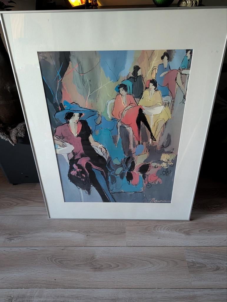 Isaac Maimon 'Women in Cafe' gesigneerde aquarelprint, Ophalen of Verzenden