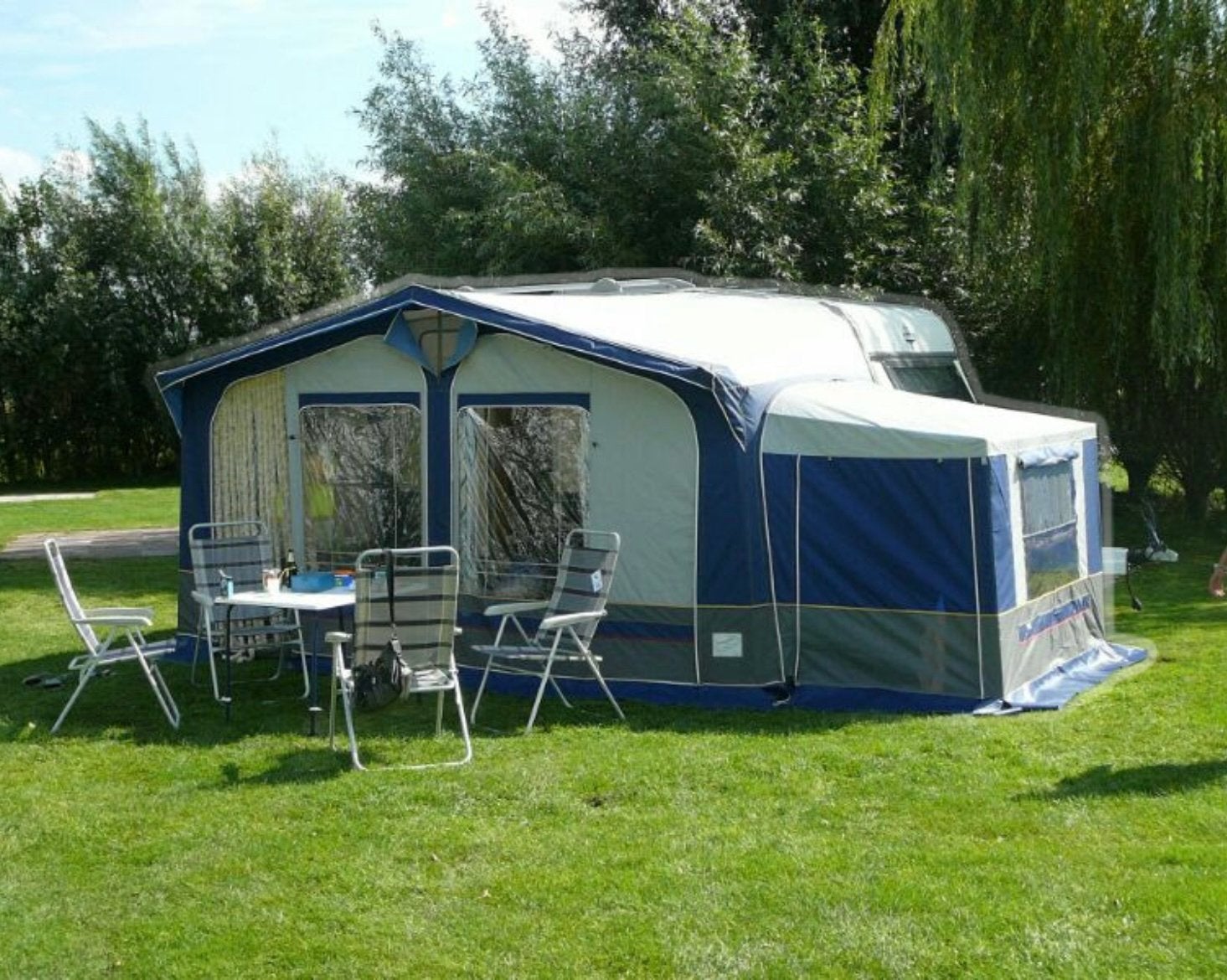 Caravan voortent maat 8 (825-850) met erker/uitbouw en frame, Caravans en Kamperen, Voortenten en Luifels, Ophalen, Gebruikt