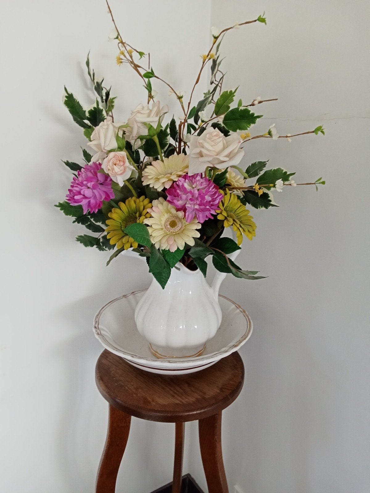 Prachtig Antiek/Brocante Lampetstel "Sofya" – Wit met Goud, Ophalen of Verzenden