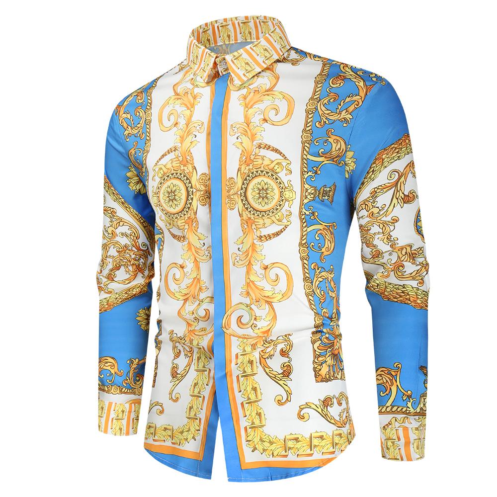 Heren barok overhemd 6 luxe gouden kamper shirt blauw wit, Verzenden, Nieuw, Overige kleuren, Overige halswijdtes