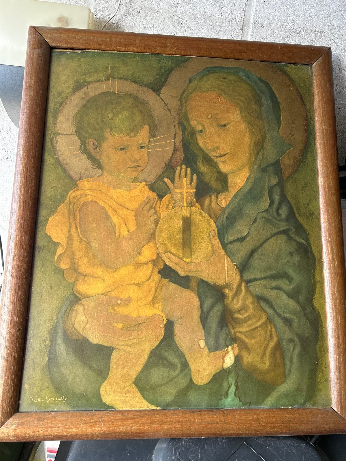 Klassiek schilderij Maria met kind, gesigneerd, Antiek en Kunst, Ophalen, Doek, Portret of Personen, Gesigneerd