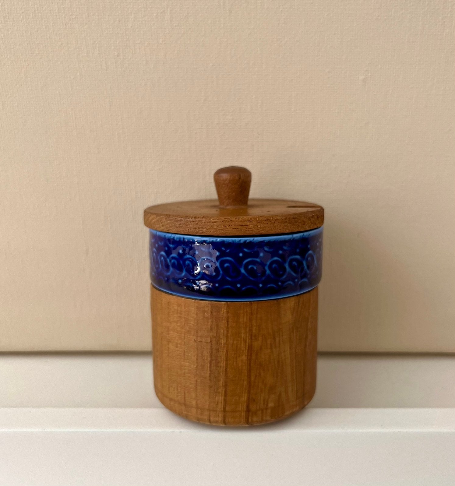 Houten jampotje met keramische binnenpot, Ophalen of Verzenden
