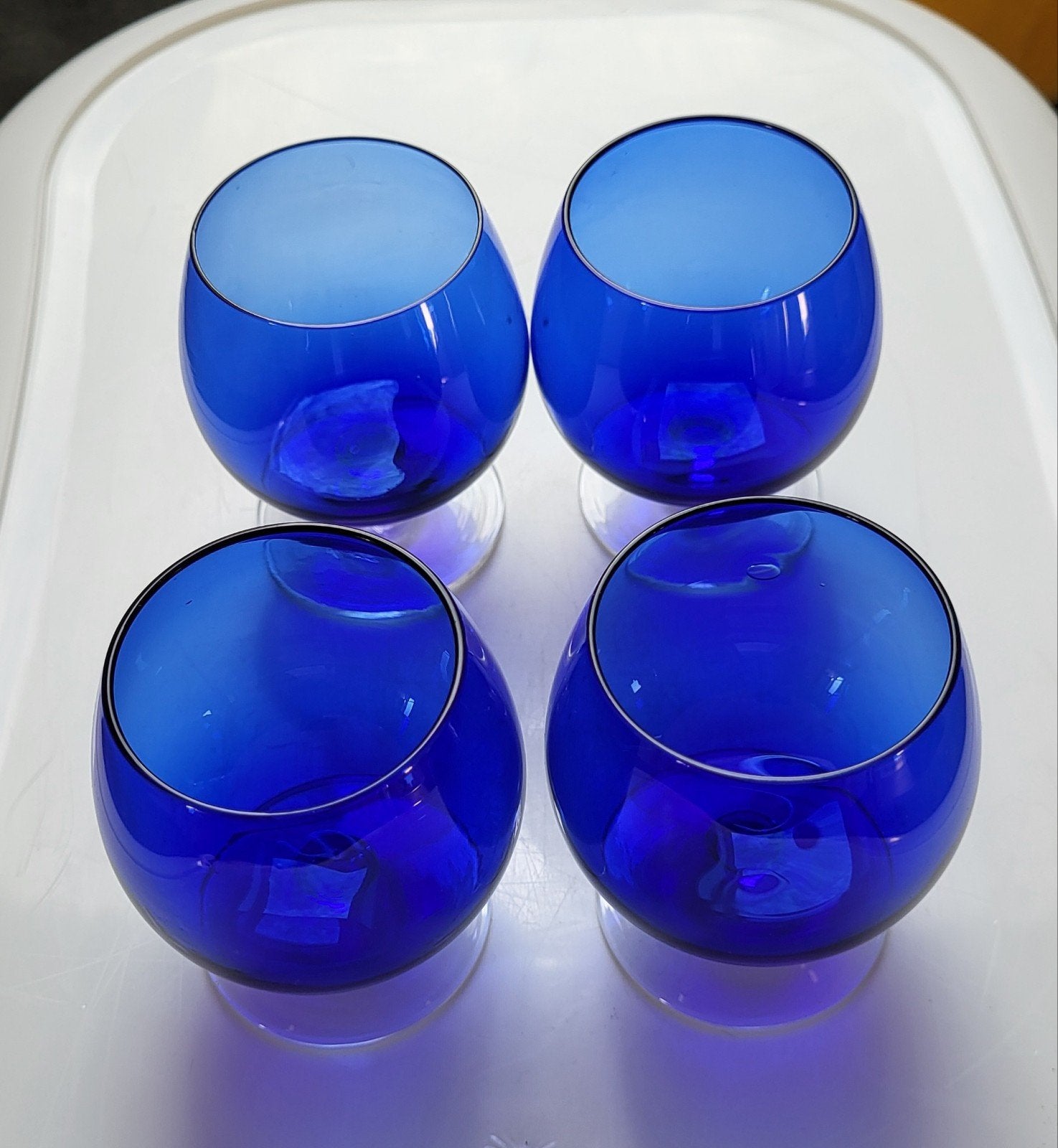 4 vintage kobaltblauwe cognac- of likeurglazen., Ophalen of Verzenden