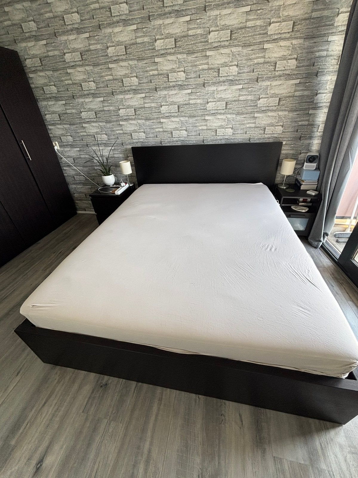 IKEA MALM bed 160x200 met 2 opberglades – matras optioneel, Ophalen, Gebruikt, Zwart, Tweepersoons