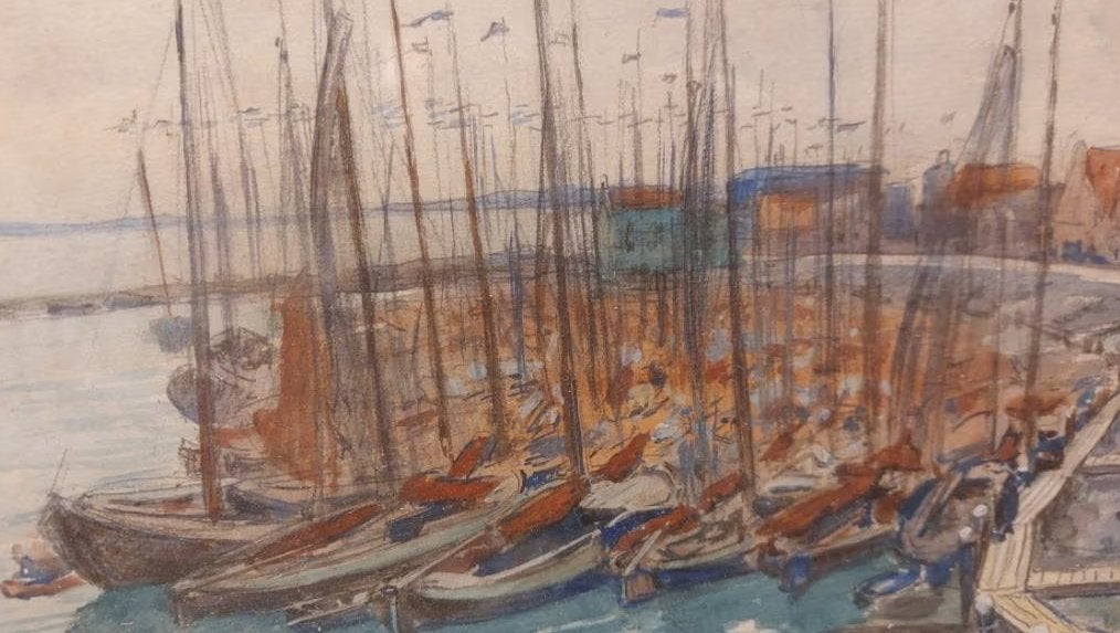 Aquarel Volendam Johannes JOSSEAUD (1880-1935), Ophalen, Gesigneerd, Impressionistisch, Aquarel