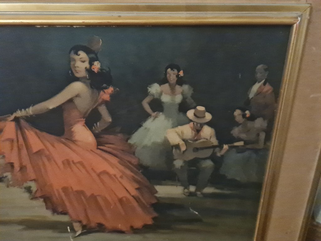 Grote vintage lijst met Spaanse danseres foto 1 t/m 5, Ophalen of Verzenden