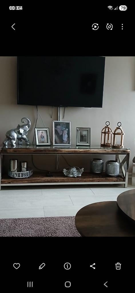 TV Meubel Richmond Style Steigerhout met Zilveren Poten, Huis en Inrichting, Kasten | Televisiemeubels, 150 tot 200 cm, Ophalen of Verzenden