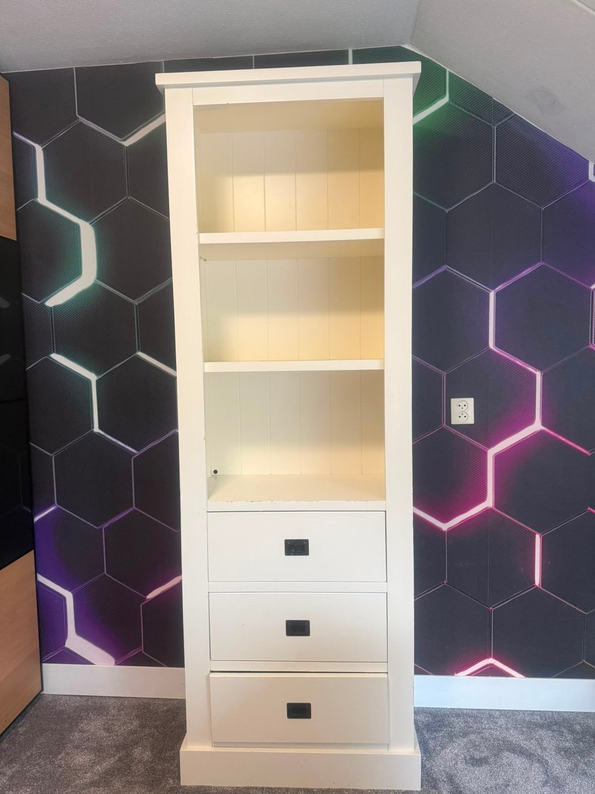 Richmond Interiors Boekenkast met Lades - Crème, Ophalen, Met plank(en), Gebruikt, 200 cm of meer