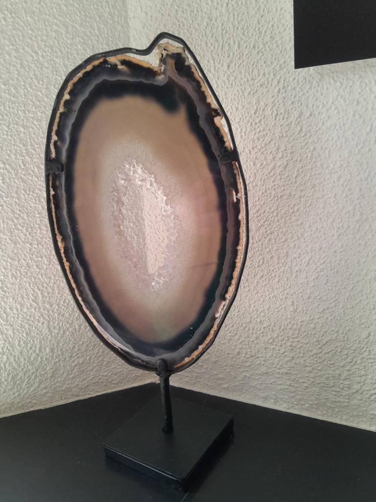 Prachtige Agaat schijf op standaard - 38x18cm, Huis en Inrichting, Gebruikt, Meerkleurig, Ophalen of Verzenden, Modern