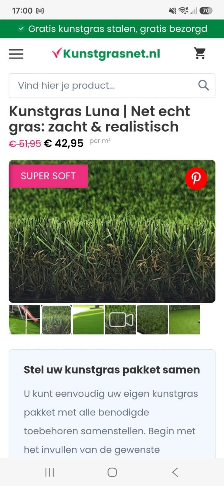 Nieuw kunstgras Luna topkwaliteit, over van tuinaanleg, Ophalen, Nieuw, Minder dan 10 m², Kunstgras