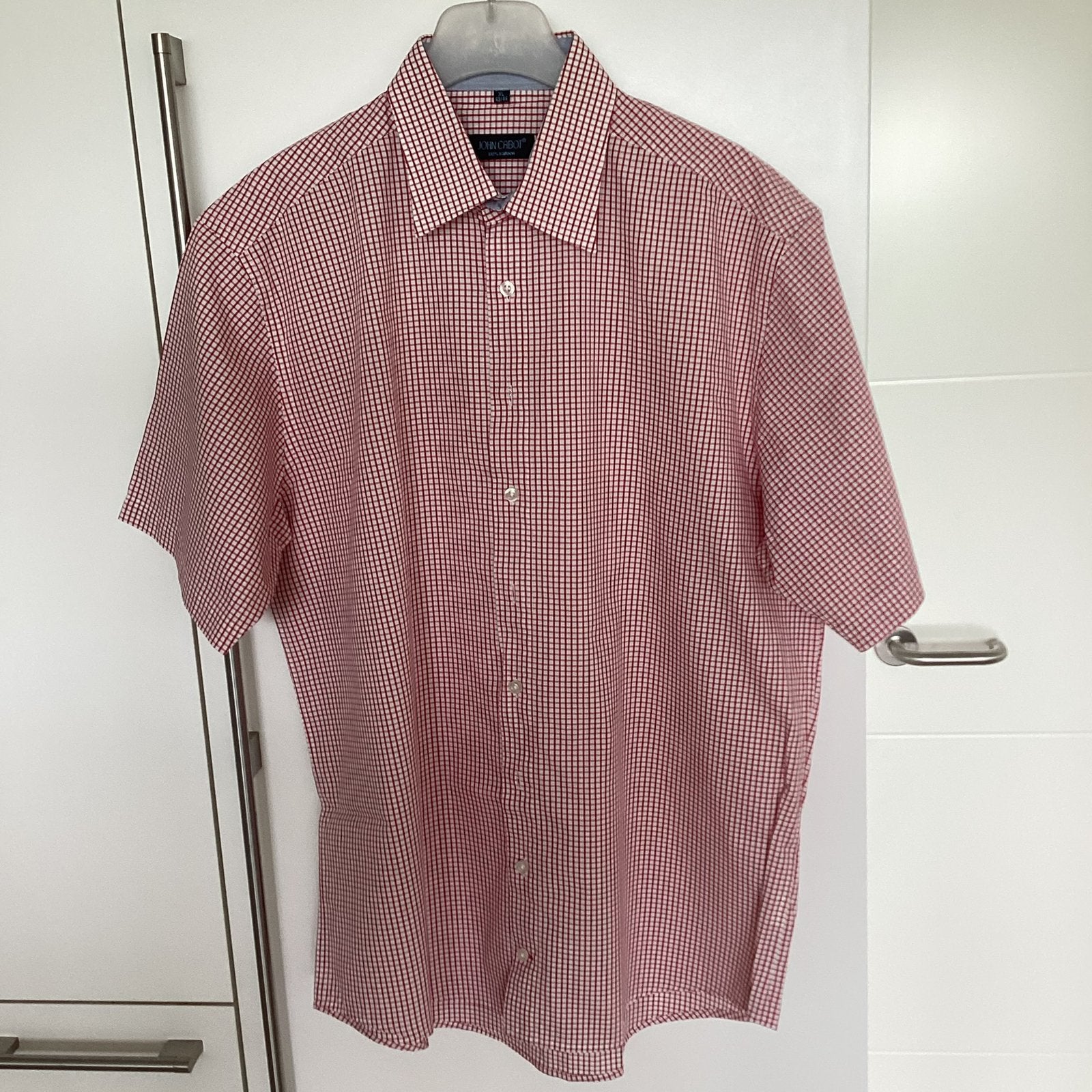 John Cabot Herenoverhemd - Rood/Wit Geruit - XL (43/44), Ophalen of Verzenden, Zo goed als nieuw, Rood, Halswijdte 43/44 (XL)