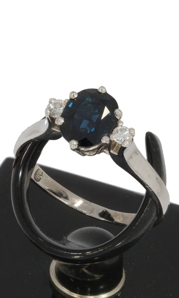 Diamanten saffier 14k gouden luxe ring dame briljant, Voordeelsieraden, Ophalen of Verzenden, Zo goed als nieuw, 17 tot 18