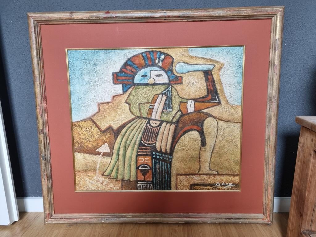 Schilderij in passe-partou B Long, Antiek en Kunst, Kunst | Schilderijen | Modern, Ophalen