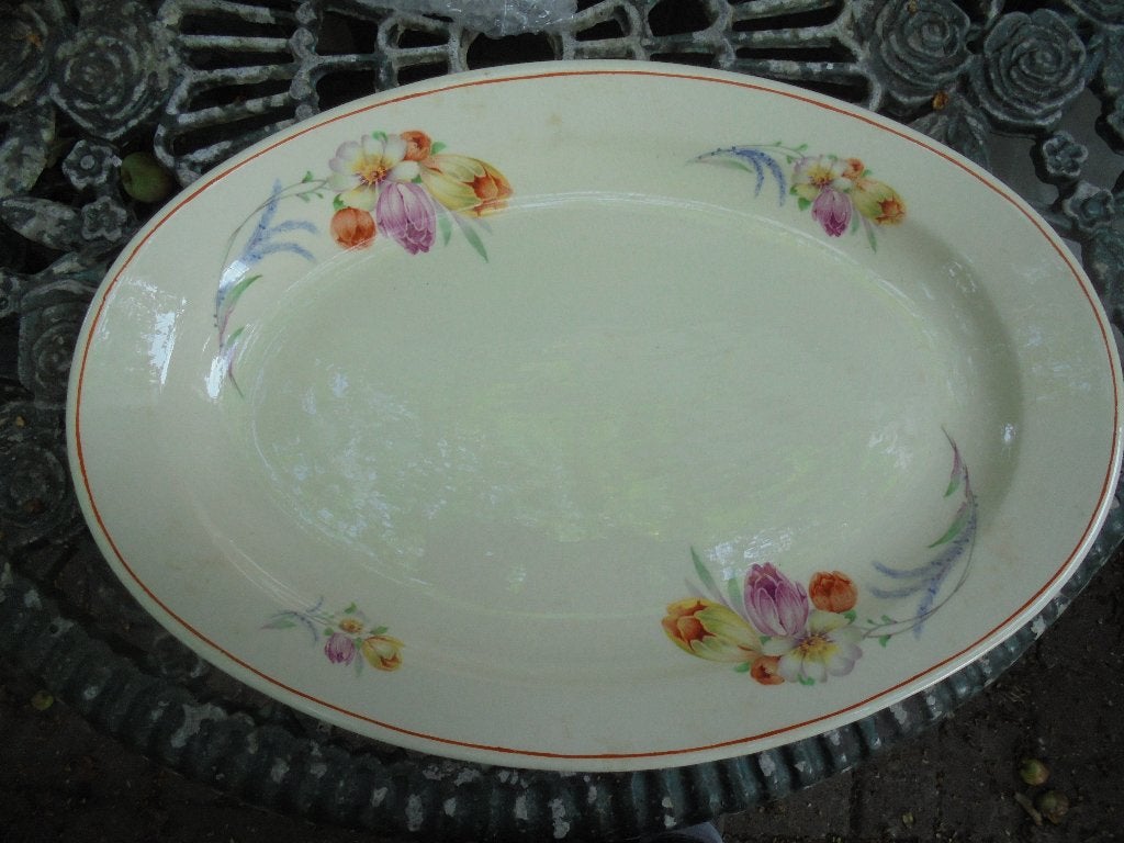 Grote ovale Vleesschaal MOSA met boeket roze en gele tulp, Ophalen of Verzenden