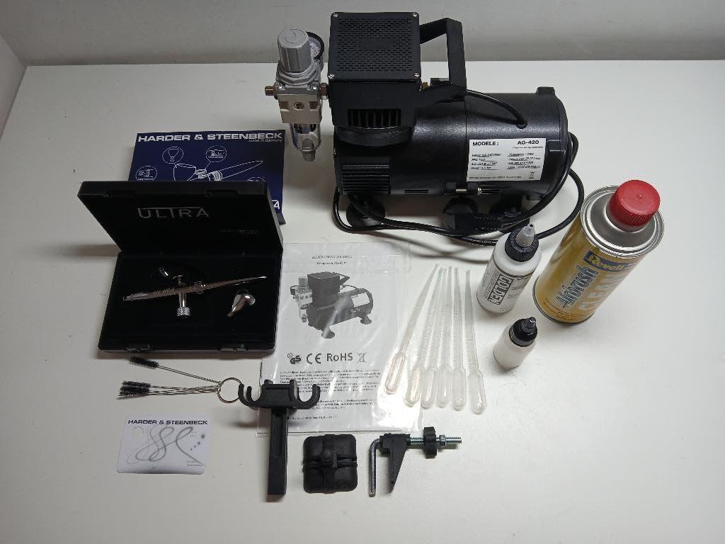 Harder & Steenbeck Ultra 2024 airbrush kit met compressor, Ophalen of Verzenden, Zo goed als nieuw, Airbrush en Toebehoren