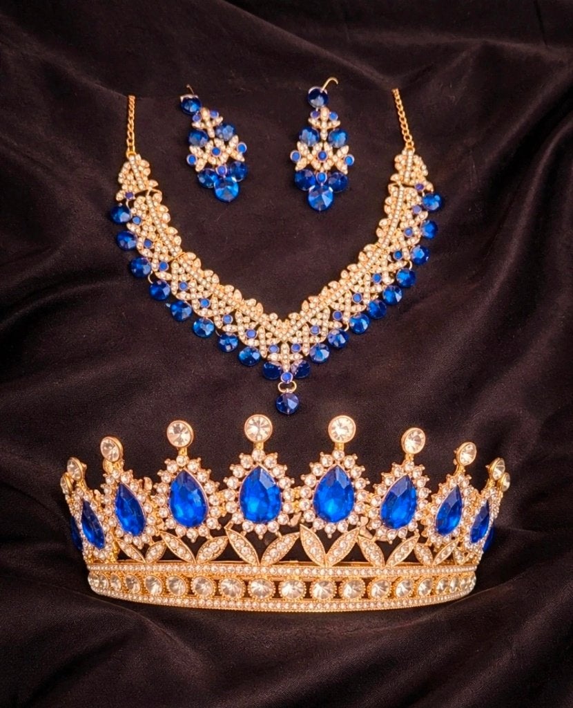 Marokkaans Kroon en Sieradenset met Blauwe Kristallen, Overige materialen, Met kristal, Nieuw, Verzenden