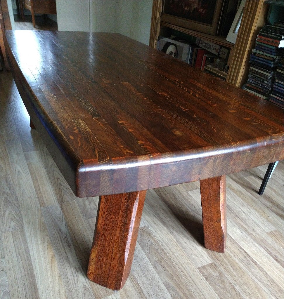 Brutalist Japandi massief eiken houten salontafel vintage, Ophalen, Brutalist, 100 tot 150 cm, Eikenhout