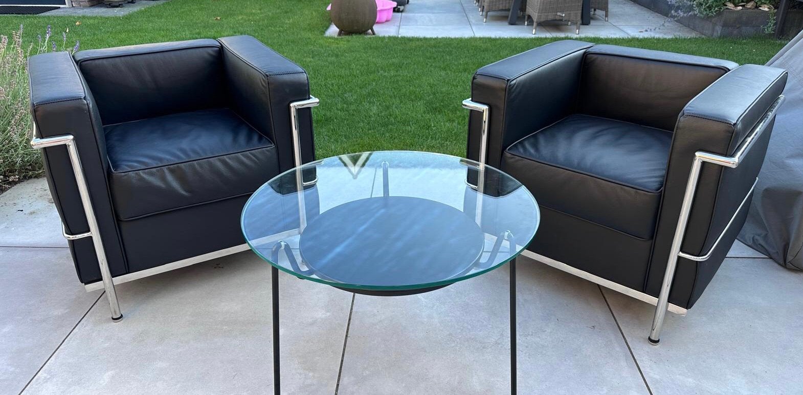 Cassina LC2 Fauteuil zwart leder (Replica), Huis en Inrichting, Fauteuils, Ophalen, Minder dan 75 cm, Leer, Zo goed als nieuw