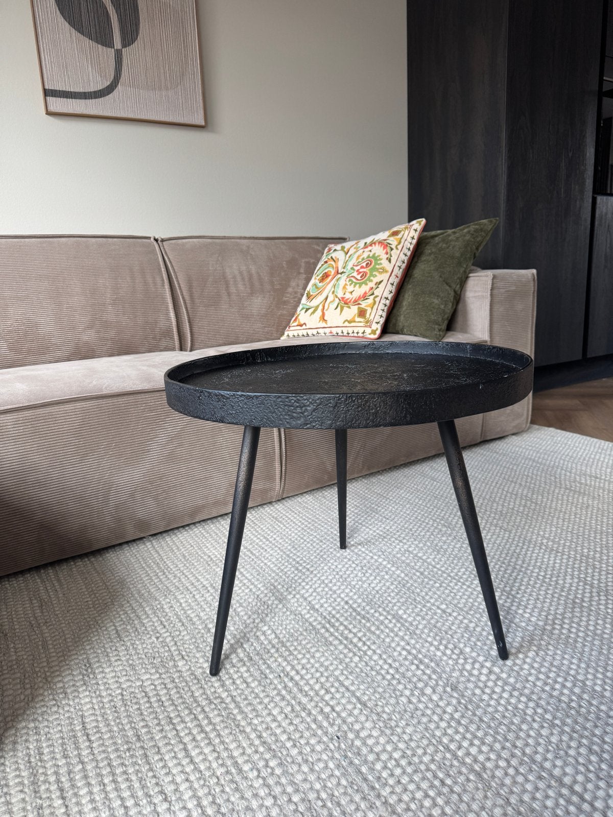 Zwart houten design bijzettafel salontafel, Huis en Inrichting, Tafels | Bijzettafels, Ophalen, Minder dan 45 cm, Minder dan 55 cm