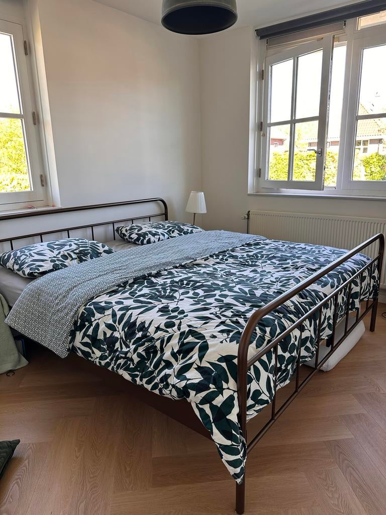 Tweepersoonsbed metaal 180x200 cm - Brons, Ophalen, Zwart, Tweepersoons, Zo goed als nieuw