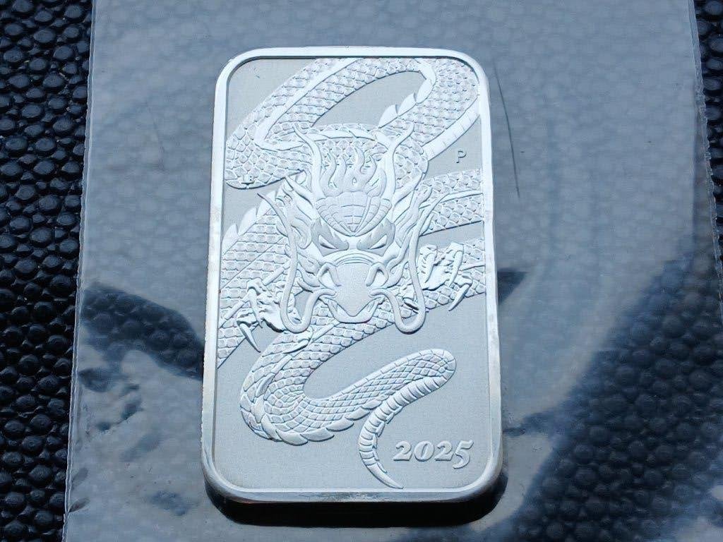 2025 Australia 1 oz silver Dragon Rectangle BU, Ophalen of Verzenden, Losse munt, Zilver