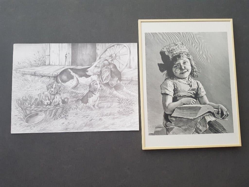 MOET WEG! Pentekeningen 2x met 1 lijst, Ophalen of Verzenden, Minder dan 50 cm, Tekening