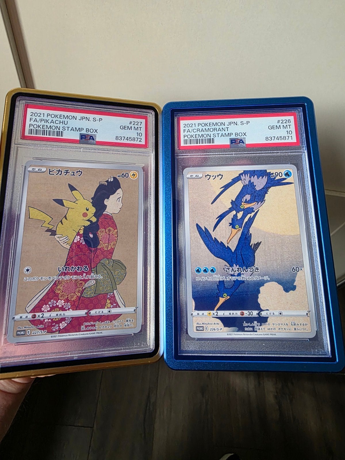 Pikachu #227 & Cramorant #226 Promo PSA 10 - Stamp Box, Ophalen of Verzenden, Zo goed als nieuw, Meerdere kaarten, Foil