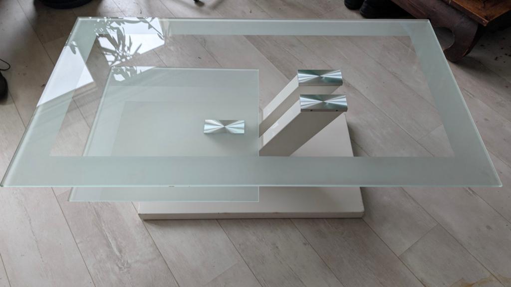 Unieke design tafel uit West-Duitsland - Glas en Metaal, Huis en Inrichting, Ophalen, 50 tot 100 cm, Glas, Minder dan 50 cm