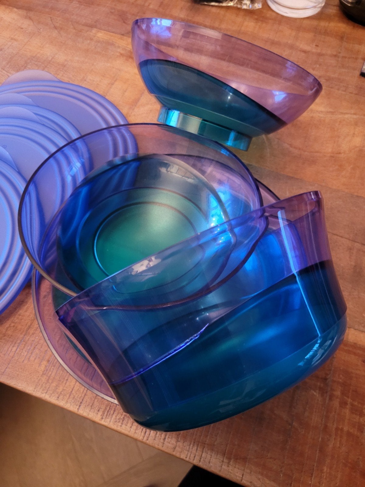 Tupperware Allegra kommen set met slabestek, Ophalen of Verzenden, Zo goed als nieuw, Blauw, Bak of Kom