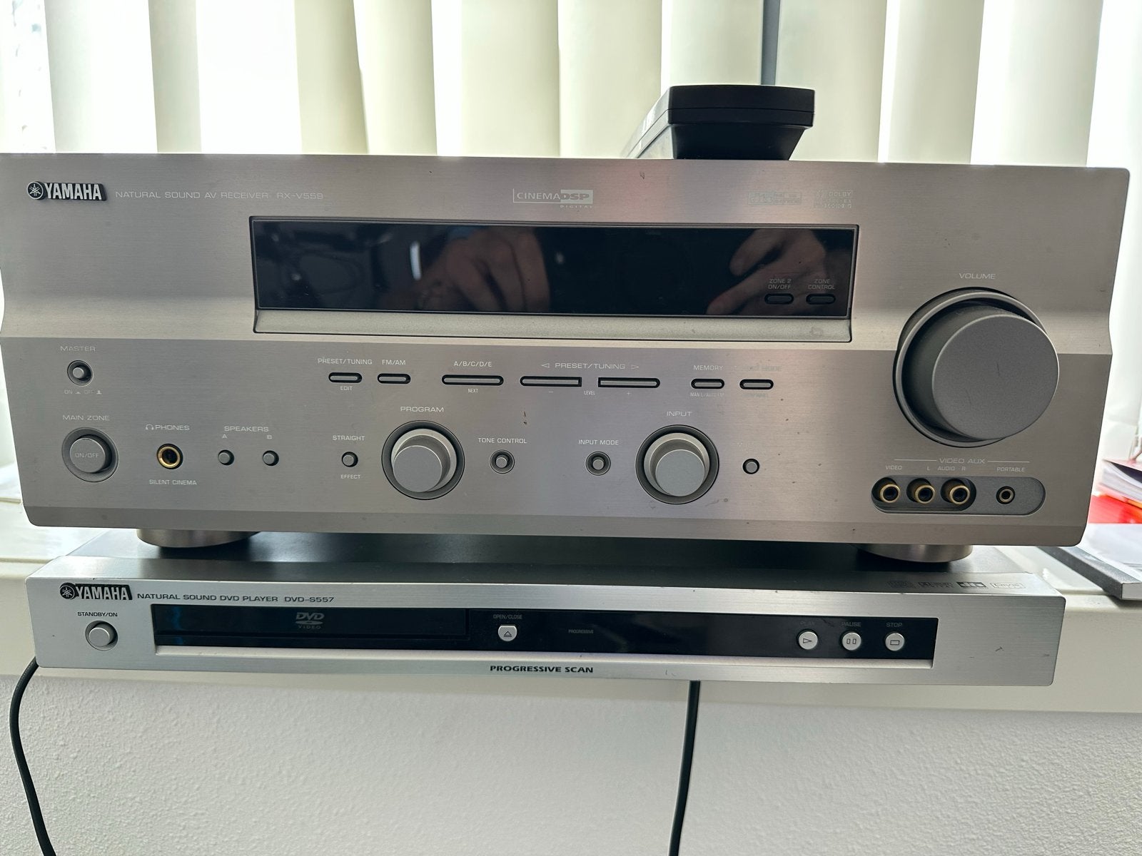 Yamaha RX-V659 7.1 AV Receiver + DVD-S557 + afstandsbedienin, Gebruikt, Yamaha, Ophalen of Verzenden, 60 tot 120 watt